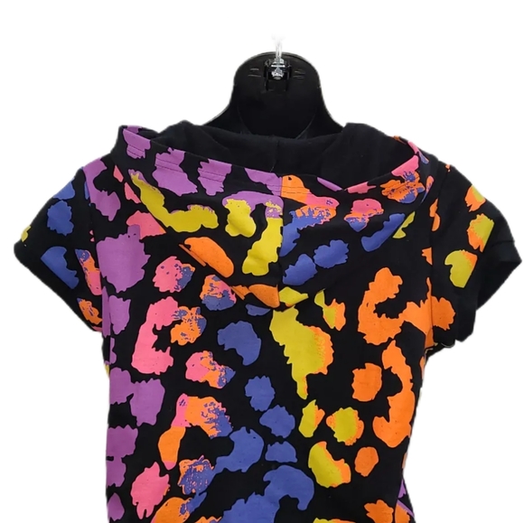 EUROMODA JEANS ABSTRACT PRINT SHORT SLEEVE HOODIE - Picture 3 of 4